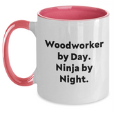 Funny Woodworker Gifts from Men to Woodworkers By Day. Ninja By Night. Two Tone Coffee Mug for Father's Day - Main